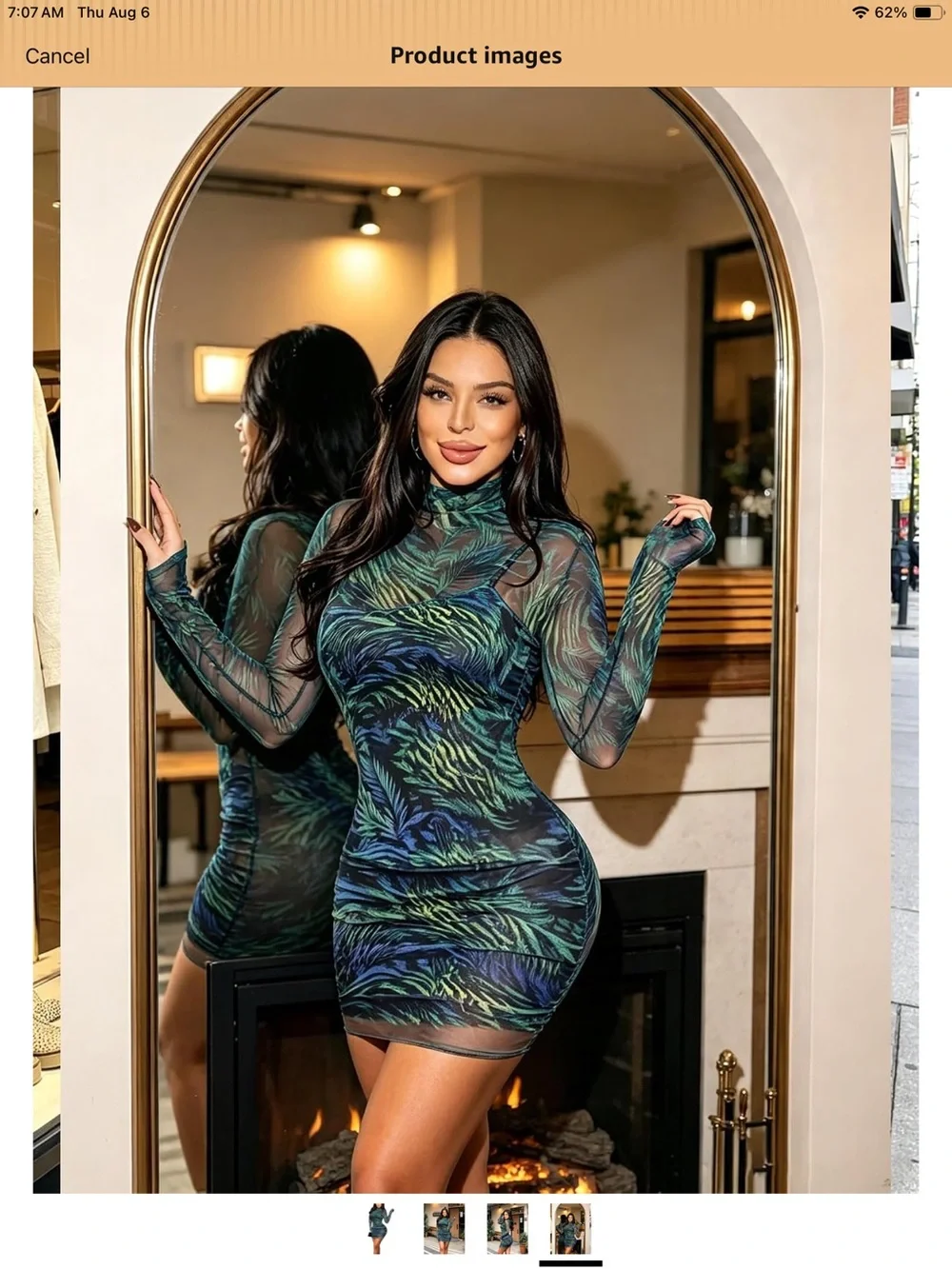 MOEENCN Women's Sheer Mesh Printed 2 Piece Mini Skirt Set